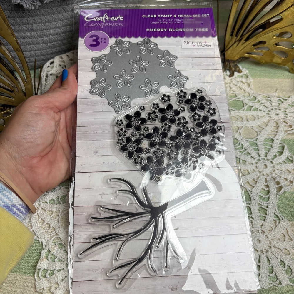 Crafters Companion Cherry Blossom Tree Stamp Die Set Floral Metal Clear Stamps